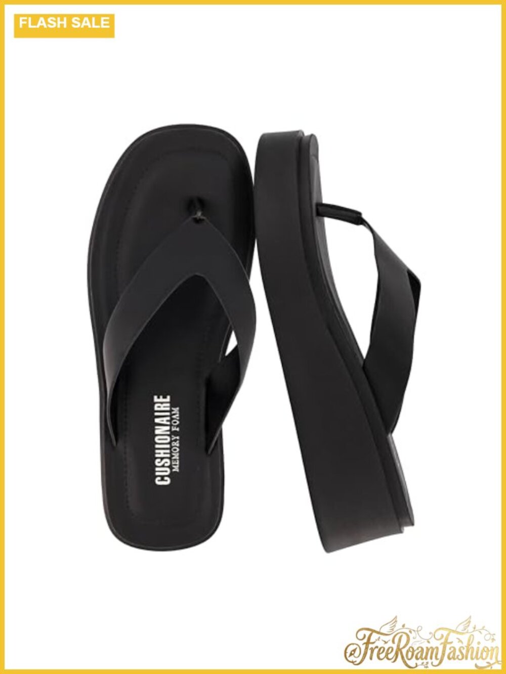 Cushionaire Pippin Chunky Platform Flip Flops Faux Leather Memory Foam Sandals